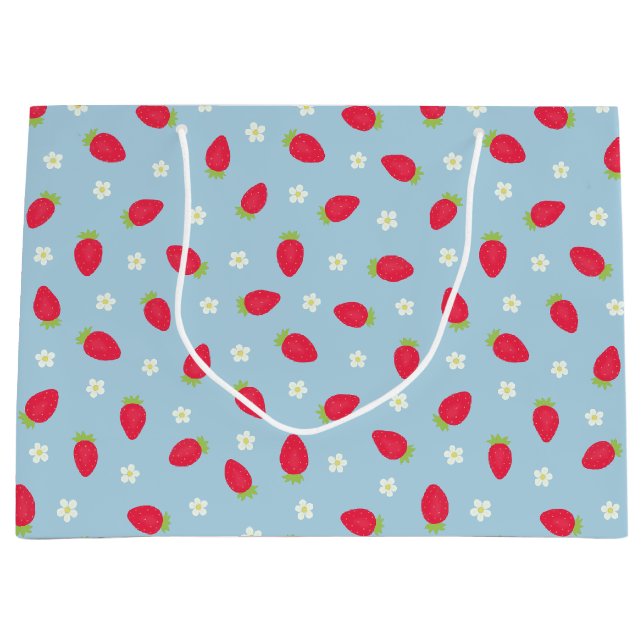 Grand Sac Cadeau Fraises d'été bleues (Devant)