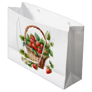 Grand Sac Cadeau Fraises fraîches dans un panier en osier