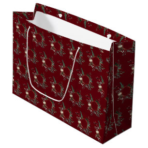 Grand Sac Cadeau Frame d'or rustique Berry Pinecone Wreath Noël