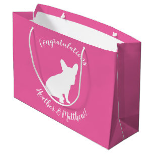 Grand Sac Cadeau Français Baby shower Buldog Français Rose