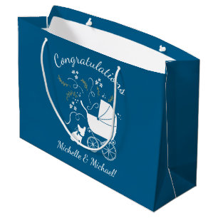Grand Sac Cadeau Français Baby shower Bulldog Français Frenchie Blu