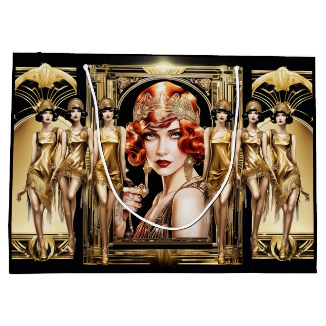 Grand Sac Cadeau Fraper grand gatsby fille rousse 1920's party (Dos)