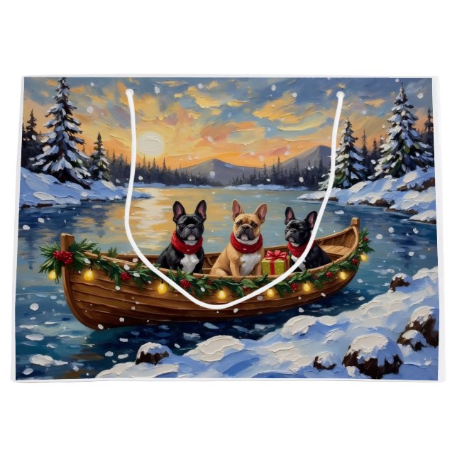 Grand Sac Cadeau French Bulldog Christmas Boat Holiday (Devant)