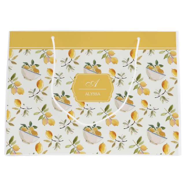 Grand Sac Cadeau French Country Lemon Pattern Monogram Gift Bag (Devant)