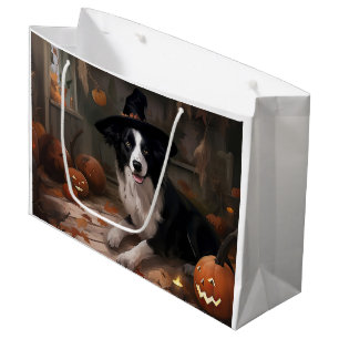 Grand Sac Cadeau Frontière Collie Citrouilles Halloween effroi
