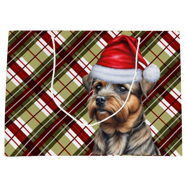 Grand Sac Cadeau Frontière Terrier Amoureux des chiens Rouge et Ver (Devant)