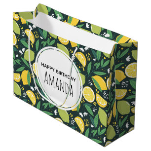 Grand Sac Cadeau Fruit de citron jaune et de citron vert Motif Anni