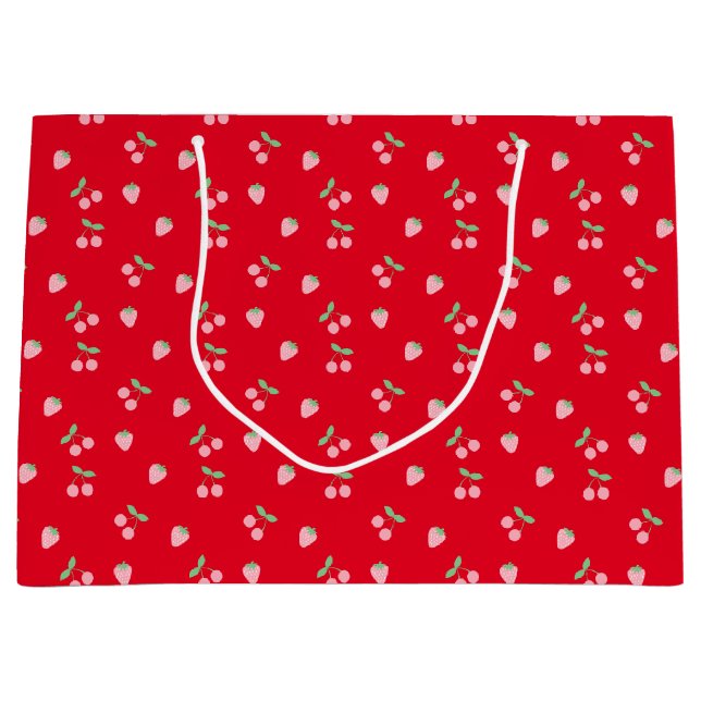 Grand Sac Cadeau Fruit de Fruit de Cerise Rose Motif Rouge (Devant)