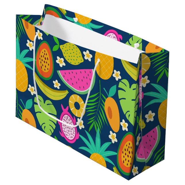 Grand Sac Cadeau Fruits de la tropicale Ananas Banane Pastèque (Devant Angle)