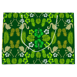 Grand Sac Cadeau Fruits tropicaux floraux verts
