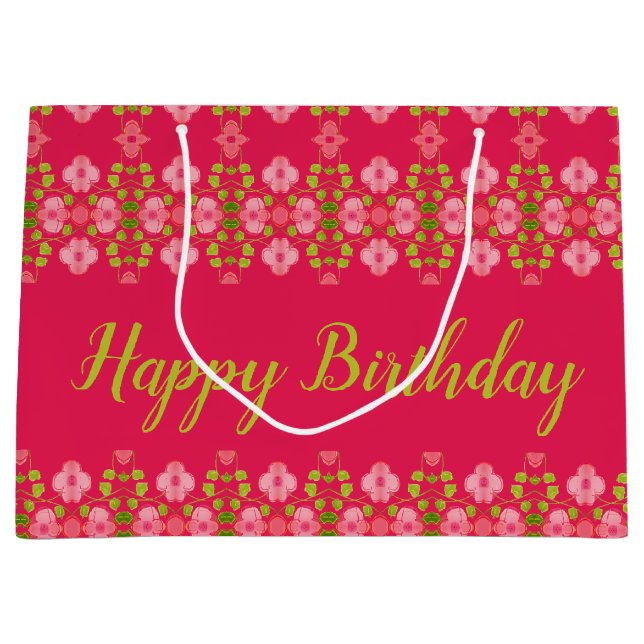 Grand Sac Cadeau Fuchsia À Floral Rose (Devant)