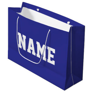 Grand Sac Cadeau Fun Athlétique VOTRE NOM Texte Blanc Sur Bleu Roya