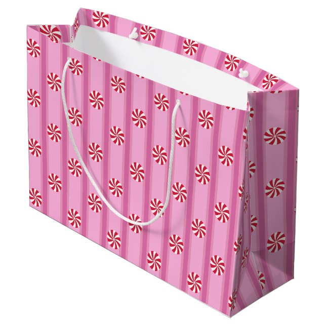 Grand Sac Cadeau Fun et Fancy rose Noël Peppermenthe bonbon (Dos Angle)