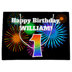 Grand Sac Cadeau Fun Fireworks + Rainbow Motif "1" Anniversaire #