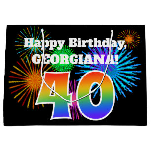 Grand Sac Cadeau Fun Fireworks + Rainbow Motif "40" Anniversaire #