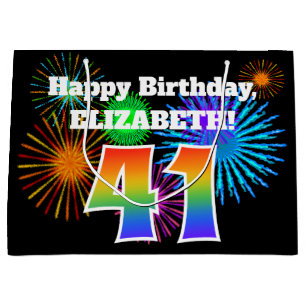 Grand Sac Cadeau Fun Fireworks + Rainbow Motif "41" Anniversaire #