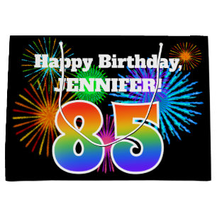 Grand Sac Cadeau Fun Fireworks + Rainbow Motif "85" Anniversaire #