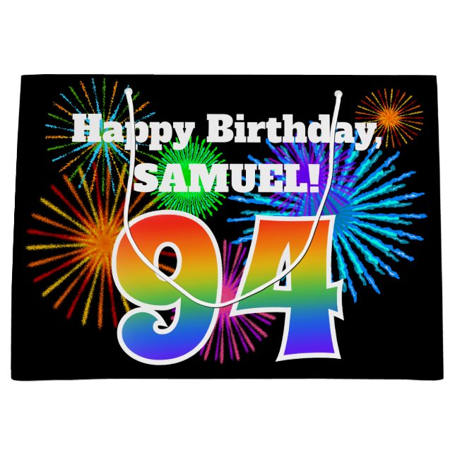 Grand Sac Cadeau Fun Fireworks + Rainbow Motif "94" Anniversaire # (Devant)