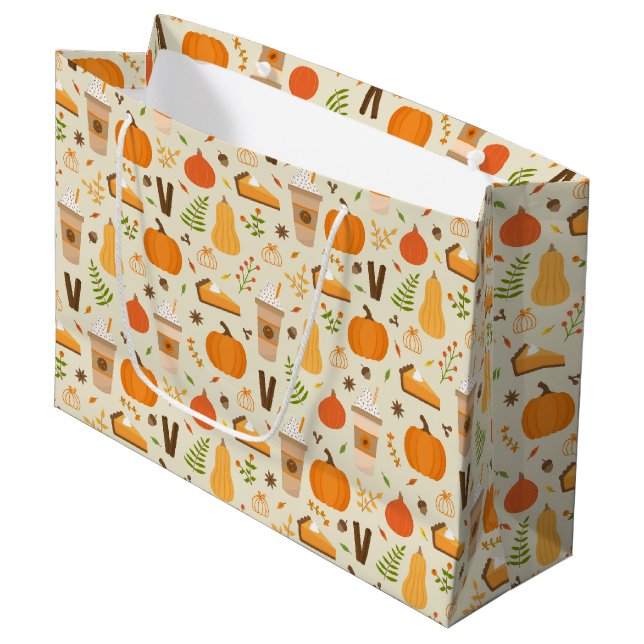 Grand Sac Cadeau Fun Orange Fall Motif (Devant Angle)