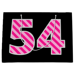 Grand Sac Cadeau Fun rose rayé "54"; Joyeux 54e anniversaire; Nom