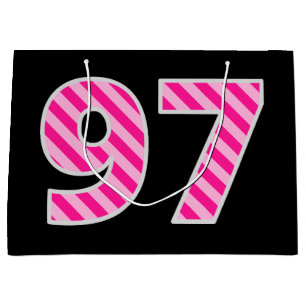 Grand Sac Cadeau Fun rose rayé "97"; Joyeux 97e anniversaire; Nom