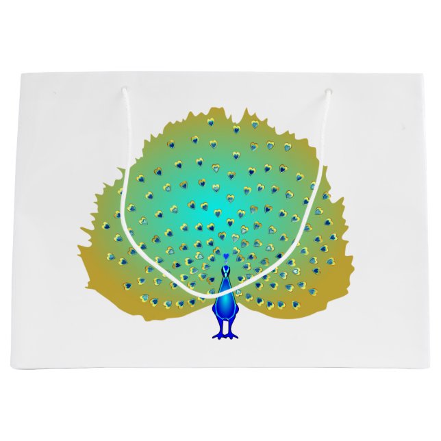 Grand Sac Cadeau funky Peacock coeurs design (Devant)
