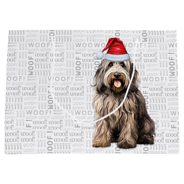Grand Sac Cadeau Funny Christmas Bergamasco Amoureux des chiens (Devant)