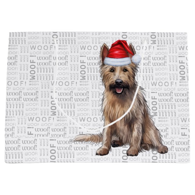 Grand Sac Cadeau Funny Christmas Berger Picard Amoureux des chiens (Devant)