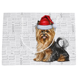 Grand Sac Cadeau Funny Christmas Biewer Terrier Woof