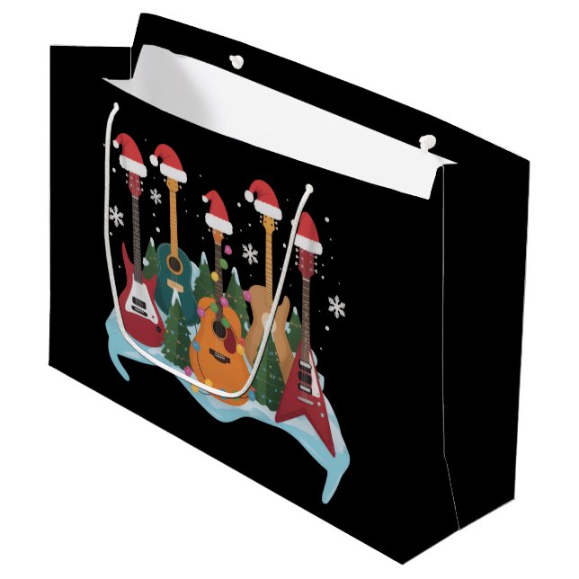 Grand Sac Cadeau Funny Retro Guitar Christmas Tree Holiday Xmas (Devant Angle)