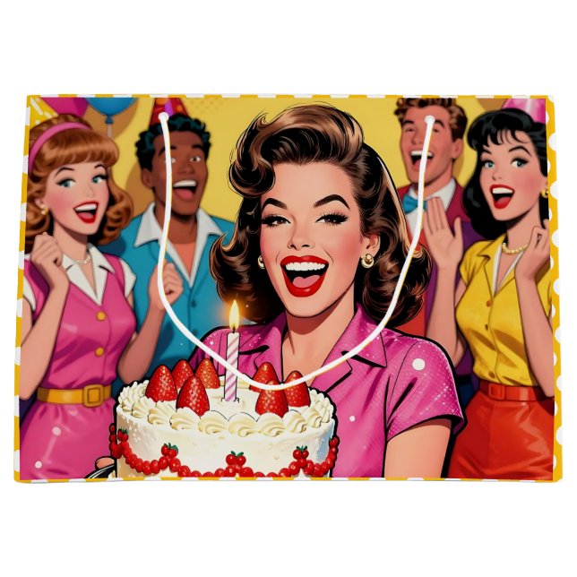Grand Sac Cadeau Funny Retro Pop Art Birthday Party Surprise (Devant)
