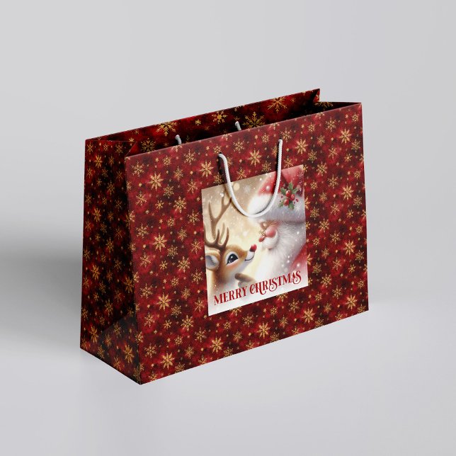 Grand Sac Cadeau Funny Santa and Rudolph Kids Christmas Holiday  (Funny Santa and Rudolph Kids Christmas Holiday Gift Bag

)