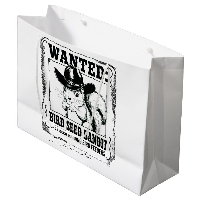 Grand Sac Cadeau Funny Squirrel Wanted Poster | Bird Seed Bandit Co (Devant Angle)