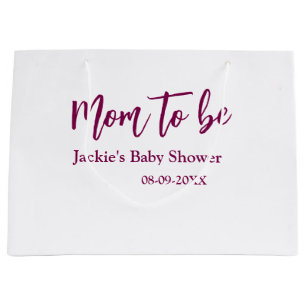 Grand Sac Cadeau Futur maman baby shower nom date rose simple minim