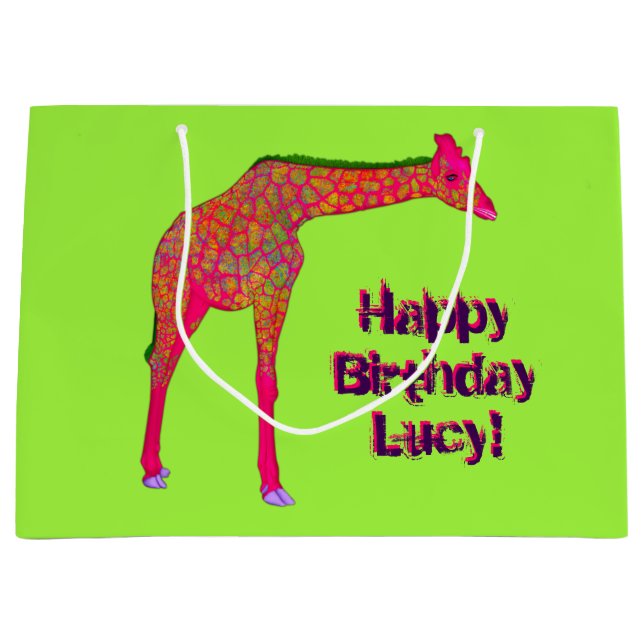Grand Sac Cadeau G est pour Giraffe, Green-Large Cadeau Anniversair (Devant)