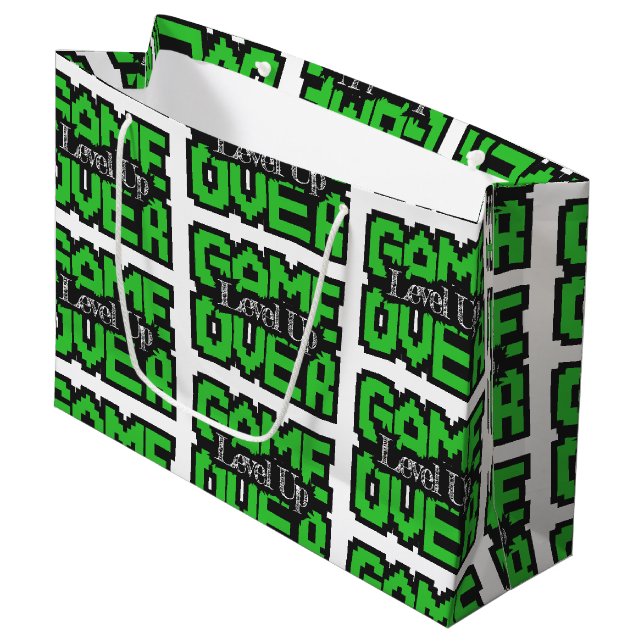 Grand Sac Cadeau Game Over, Level Up : Aventure rétro en pixels dan (Devant Angle)