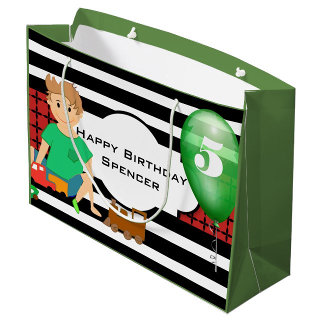 Grand Sac Cadeau Garçons Jouer avec Motif moderne Anniversaire (Dos Angle)