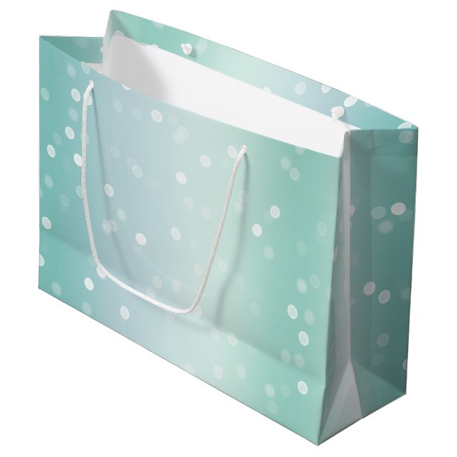 Grand Sac Cadeau Gâteau Cupcake Noël Arc Points Bokeh Blanc Menthe (Devant Angle)