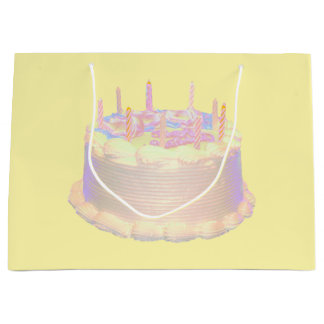 Grand Sac Cadeau Gâteau d'anniversaire fond jaune
