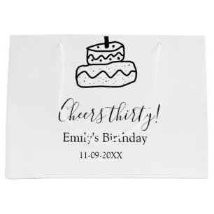 Grand Sac Cadeau Gâteau d'anniversaire trente ans écriture manuscri