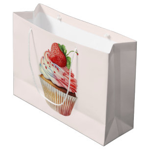 Grand Sac Cadeau Gâteau Fraise Cupcake Dessert Sucré