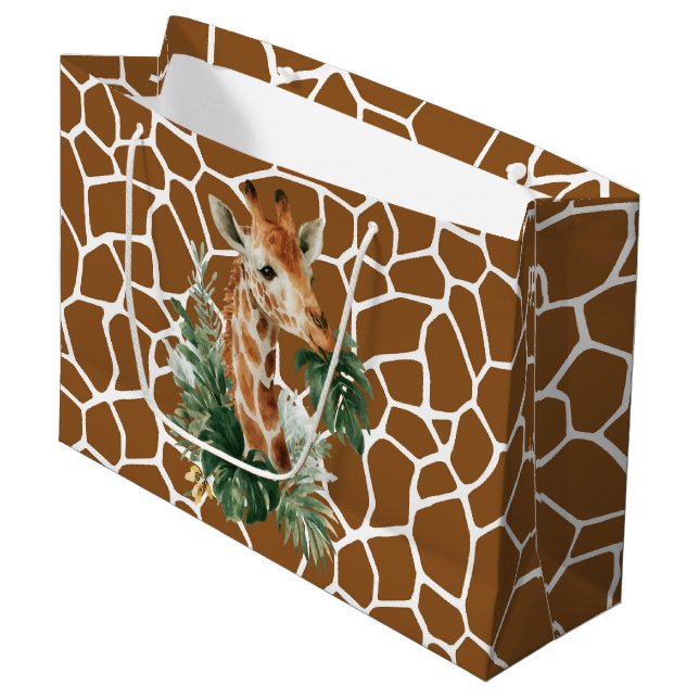 Grand Sac Cadeau Girafe avec palmiers (Devant Angle)