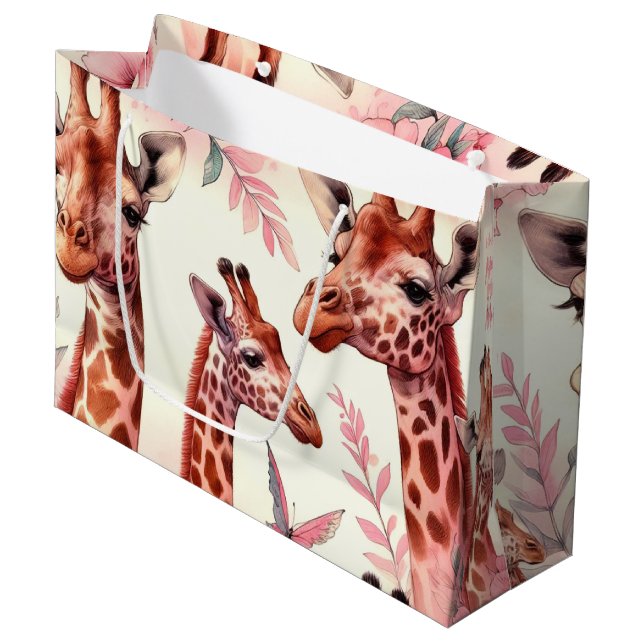 Grand Sac Cadeau Giraffe à l'aquarelle (Devant Angle)