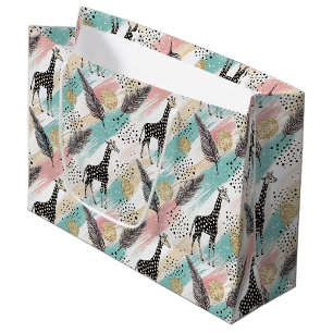 Grand Sac Cadeau Giraffe Whimsical Polka Dot Motif - Pastel