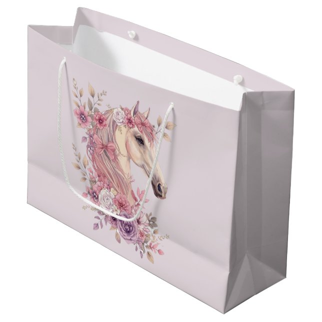 Grand Sac Cadeau Girls Pretty Ponies Pastel Floral Horse (Devant Angle)