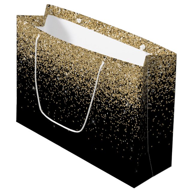 Grand Sac Cadeau Glam Cascades of Gold Parties scintillant Arrière  (Devant Angle)
