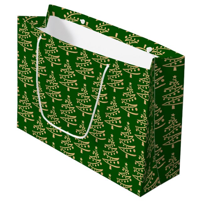 Grand Sac Cadeau Glam Green et Faux Gold Christmas Tree (Devant Angle)