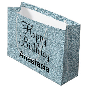 Grand Sac Cadeau Glam Happy Birthday Blue Silver Parties scintillan