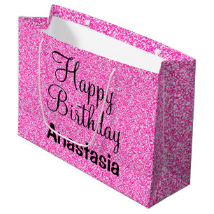 Grand Sac Cadeau Glam Happy Birthday Hot Pink Parties scintillant N