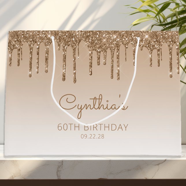 Grand Sac Cadeau Glitter Drip 60e Anniversaire Or (Créateur téléchargé)